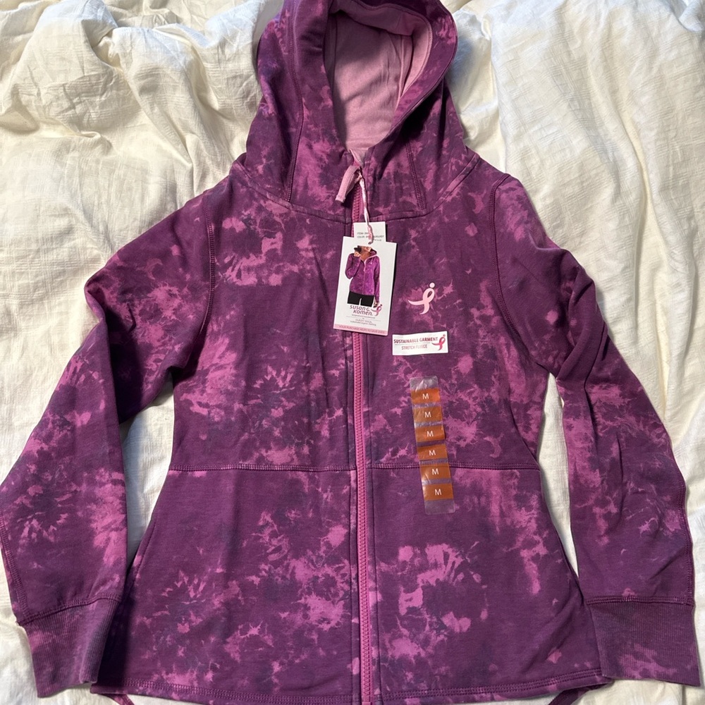 Susan G Komen Zip up Yoga Sweater by Earth Yoga size M